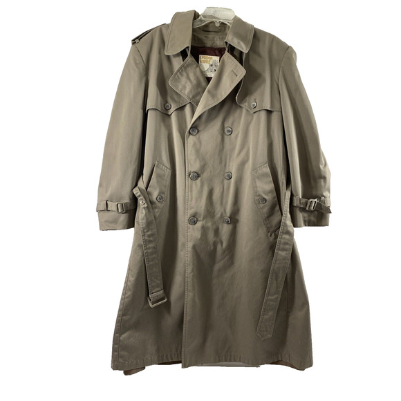 London Towne Trench Coat Mens Size 42 Brown Removable Faux Fur Liner Overcoat - Picture 1 of 15